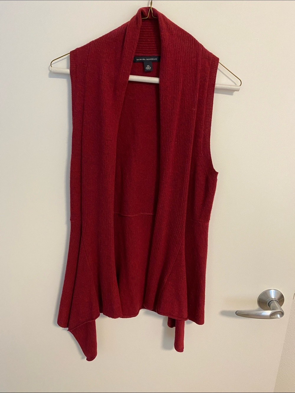 Banana Republic Sleeveless Open-Front Drape Cardigan Vest - Red